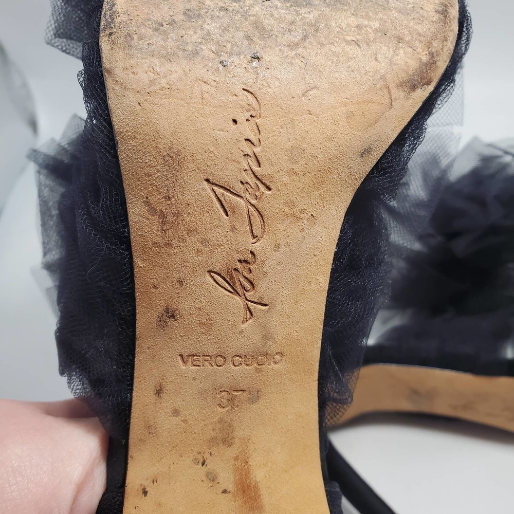 Isa Tapia Gigi Black Satin Tulle Oversized Bow Sandals Pumps Romantic, sz 37 - Picture 9 of 12